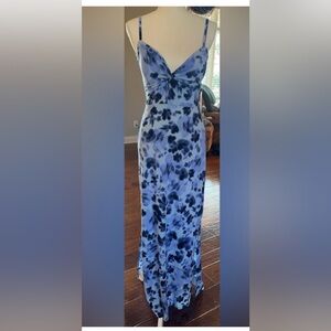 No Boundaries Twist Front Floral Blue Maxi Dress